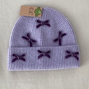 CC Boutique Lavender Beanie with Dark Purple Bows